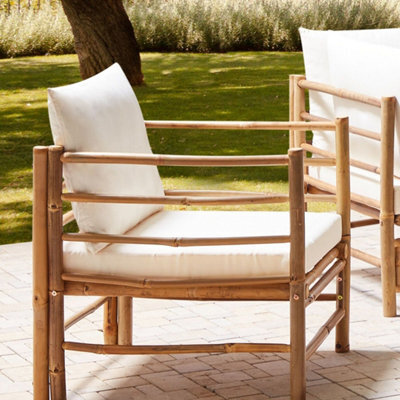 Beliani Armchair In Light Bamboo With Removable Washable Cushions - Compact Outdoor Seating For Balcony, Patio, Garden - image 1