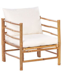 Beliani Armchair In Light Bamboo With Removable Washable Cushions - Compact Outdoor Seating For Balcony, Patio, Garden - thumbnail 3