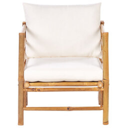 Beliani Armchair In Light Bamboo With Removable Washable Cushions - Compact Outdoor Seating For Balcony, Patio, Garden - thumbnail 2