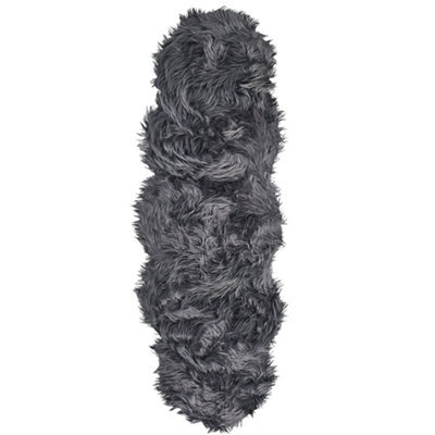 Beliani Faux Fur Rug Mamungari Dark Grey 60 X 180 Cm - image 1