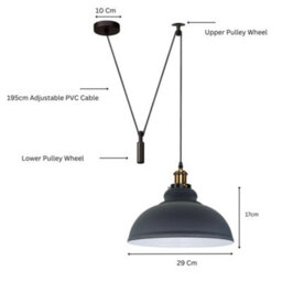 Rustic Red Pendant Light Adjustable 2M Cable 60W E27 Bulb Base Industrial Pulley Lighting For Dining Room, Kitchen, Hallway - thumbnail 3