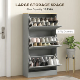Homcom Narrow Shoe Cabinet With 3 Flip Drawers For 12-18 Pairs Of Shoes Grey - thumbnail 4