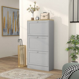 Homcom Narrow Shoe Cabinet With 3 Flip Drawers For 12-18 Pairs Of Shoes Grey - thumbnail 8