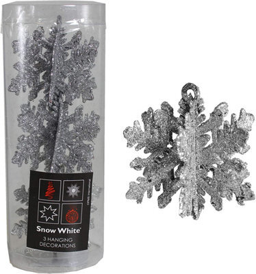PMS Pack Of 3 Hanging Silver Snowflake Christmas Decorations - image 1