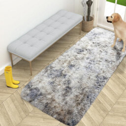 Ameha Tye Dye Light Grey Non Slip Rugs Bedroom Living Room Shaggy Fluffy Kitchen Hallway Large Floor Mat, 80X150 Cm - thumbnail 5