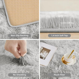 Ameha Tye Dye Light Grey Non Slip Rugs Bedroom Living Room Shaggy Fluffy Kitchen Hallway Large Floor Mat, 80X150 Cm - thumbnail 8