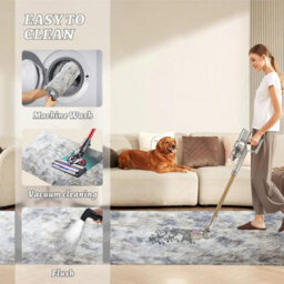 Ameha Tye Dye Light Grey Non Slip Rugs Bedroom Living Room Shaggy Fluffy Kitchen Hallway Large Floor Mat, 80X150 Cm - thumbnail 7