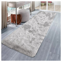 Ameha Tye Dye Light Grey Non Slip Rugs Bedroom Living Room Shaggy Fluffy Kitchen Hallway Large Floor Mat, 80X150 Cm - thumbnail 2