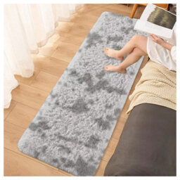 Ameha Tye Dye Light Grey Non Slip Rugs Bedroom Living Room Shaggy Fluffy Kitchen Hallway Large Floor Mat, 80X150 Cm - thumbnail 1