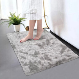 Ameha Tye Dye Light Grey Non Slip Rugs Bedroom Living Room Shaggy Fluffy Kitchen Hallway Large Floor Mat, 80X150 Cm - thumbnail 3