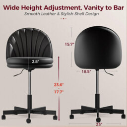 Comhoma Vanity Desk Chair Dressing Table Chairs Swivel Height Adjustable Chair, Pu Leather, Black - thumbnail 2