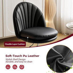 Comhoma Vanity Desk Chair Dressing Table Chairs Swivel Height Adjustable Chair, Pu Leather, Black - thumbnail 7