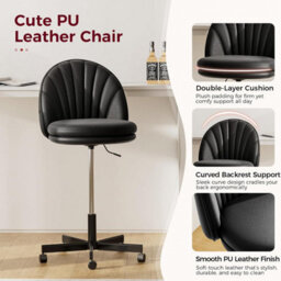 Comhoma Vanity Desk Chair Dressing Table Chairs Swivel Height Adjustable Chair, Pu Leather, Black - thumbnail 4