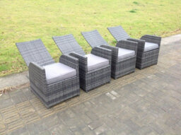 Fimous Outdoor Pe Wicker Rattan Garden Furniture Adjustable Chair Black Tempered Oblong Dining Table And Chair Sets 6 Seater - thumbnail 4