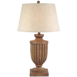 Wyld Haus Auberville Flute Wooden Table Lamp With Tapered Cream Linen Shade - thumbnail 2