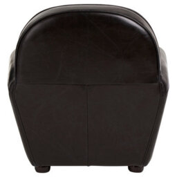Orsina Black Leather Classic Armchair,leather Upholstered Ocassional Chair,metallic Black Seat With Brass Studs - thumbnail 4