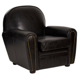 Orsina Black Leather Classic Armchair,leather Upholstered Ocassional Chair,metallic Black Seat With Brass Studs