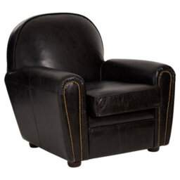 Orsina Black Leather Classic Armchair,leather Upholstered Ocassional Chair,metallic Black Seat With Brass Studs - thumbnail 6