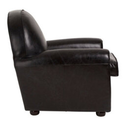 Orsina Black Leather Classic Armchair,leather Upholstered Ocassional Chair,metallic Black Seat With Brass Studs - thumbnail 3
