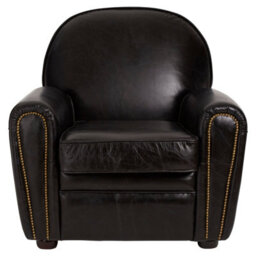 Orsina Black Leather Classic Armchair,leather Upholstered Ocassional Chair,metallic Black Seat With Brass Studs - thumbnail 2