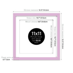 "11X11"" Lilac Picture Frame - 11X11"" Square Frame With 10X10"" Mount For 11X11""/10X10"" Pictures Moderrn Style Thin Edge, 1 Pack" - thumbnail 2