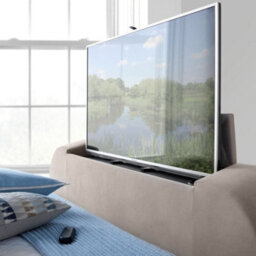 Luther Warm Stone Velvet Winged Ottoman Electric Media Tv Bed Frame - 4Ft6 Double - thumbnail 9