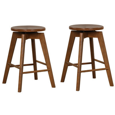 Costway Set Of 2 Bar Stools Wood Counter Height Chair 360 Swivel Kitchen Seat Backless - image 1
