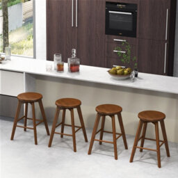 Costway Set Of 2 Bar Stools Wood Counter Height Chair 360 Swivel Kitchen Seat Backless - thumbnail 5