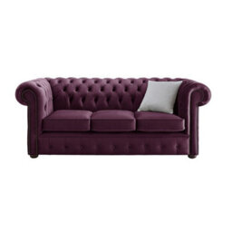 Chesterfield 3 Seater Malta Boysenberry Purple Velvet Fabric Sofa In Classic Style - thumbnail 1