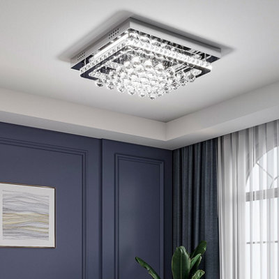 Living And Home Modern Square Fancy Crystal Droplets Led Ceiling Light Fixture Chandelier Cool White Light 40Cm - image 1