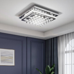 Living And Home Modern Square Fancy Crystal Droplets Led Ceiling Light Fixture Chandelier Cool White Light 40Cm - thumbnail 1