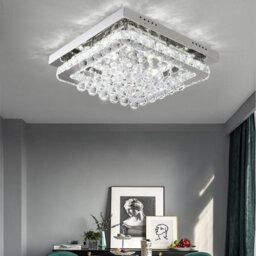 Living And Home Modern Square Fancy Crystal Droplets Led Ceiling Light Fixture Chandelier Cool White Light 40Cm - thumbnail 2