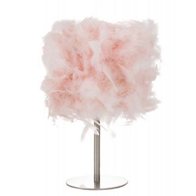 Happy Homewares Modern And Chic Real Pink Feather Table Lamp With Satin Nickel Base And Switch - image 1