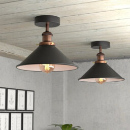 2 Pack  Vintage Flush Mount Ceiling Lamp E27 Light Fixture For Living Room Bedroom Dining Room 22Cm Black Inner White With Bulb - thumbnail 2