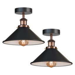 2 Pack  Vintage Flush Mount Ceiling Lamp E27 Light Fixture For Living Room Bedroom Dining Room 22Cm Black Inner White With Bulb - thumbnail 1