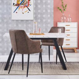 Life Interiors Single Light Brown Zarah Modern Faux Leather Dining Chair With Armrests And Black Metal Legs, Comfortable Accent Chair - thumbnail 9