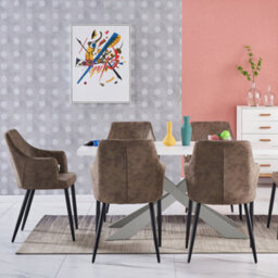 Life Interiors Single Light Brown Zarah Modern Faux Leather Dining Chair With Armrests And Black Metal Legs, Comfortable Accent Chair - thumbnail 8