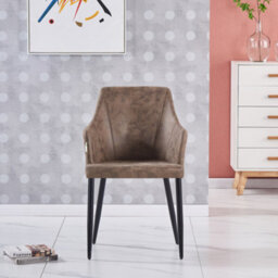 Life Interiors Single Light Brown Zarah Modern Faux Leather Dining Chair With Armrests And Black Metal Legs, Comfortable Accent Chair - thumbnail 2