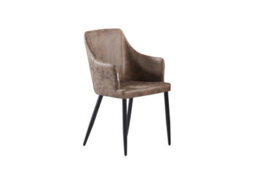 Life Interiors Single Light Brown Zarah Modern Faux Leather Dining Chair With Armrests And Black Metal Legs, Comfortable Accent Chair - thumbnail 1