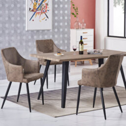 Life Interiors Single Light Brown Zarah Modern Faux Leather Dining Chair With Armrests And Black Metal Legs, Comfortable Accent Chair - thumbnail 7