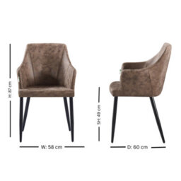 Life Interiors Single Light Brown Zarah Modern Faux Leather Dining Chair With Armrests And Black Metal Legs, Comfortable Accent Chair - thumbnail 6