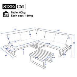 Fenchilin Garden Lounge Set 4-5 Seater Patio Sofa With Tables Reclining Adjustable Seating Black, Grey - thumbnail 4