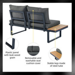 Fenchilin Garden Lounge Set 4-5 Seater Patio Sofa With Tables Reclining Adjustable Seating Black, Grey - thumbnail 5
