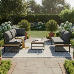 Fenchilin Garden Lounge Set 4-5 Seater Patio Sofa With Tables Reclining Adjustable Seating Black, Grey - thumbnail 2