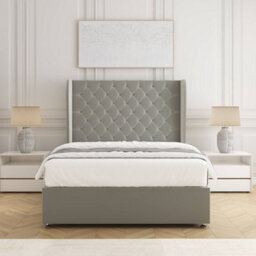 Bsspoke Amelia Divan Bed Set Silver Plush Velvet With 54Inch Wingedback Panel Headboard No Drawers No Mattress In All Sizes - thumbnail 3