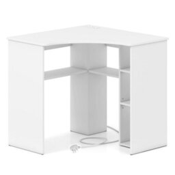 Corner Desk Triangle Computer Desk With Storage Shelves Wooden Desk White - thumbnail 1