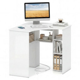 Corner Desk Triangle Computer Desk With Storage Shelves Wooden Desk White - thumbnail 3