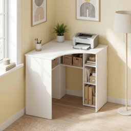 Corner Desk Triangle Computer Desk With Storage Shelves Wooden Desk White - thumbnail 5