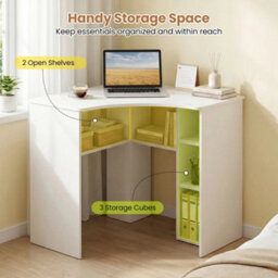 Corner Desk Triangle Computer Desk With Storage Shelves Wooden Desk White - thumbnail 4