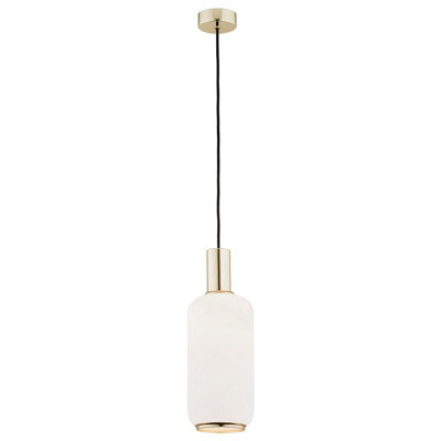 Luminosa Lighting Luminosa Sagunto Slim Pendant Ceiling Light Opal Matt, Brass Steel